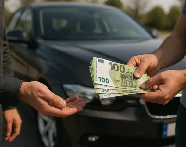 Ein erfolgreicher Barkauf beim Autoankauf in Braunschweig, bei dem der Verkäufer sein Geld erhält.